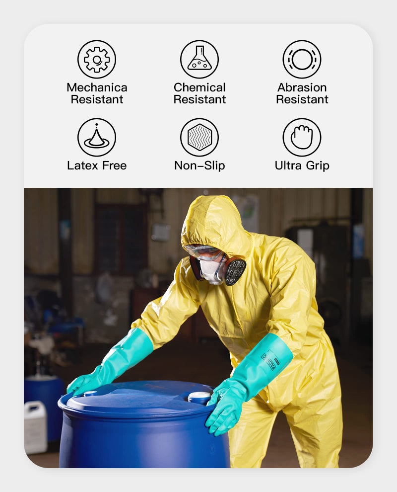 PACIFIC PPE 2 Pairs Chemical Resistant Nitrile Gloves, Resist Household Acid, Alkali, Solvent and Oil, 28 mil, 18", Large - Image 2